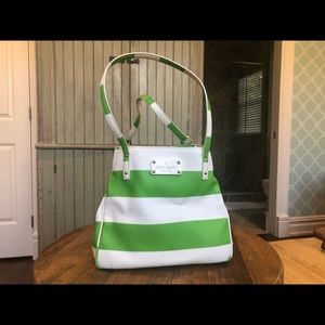 Kate Spade green & white stripe coated leather bag
